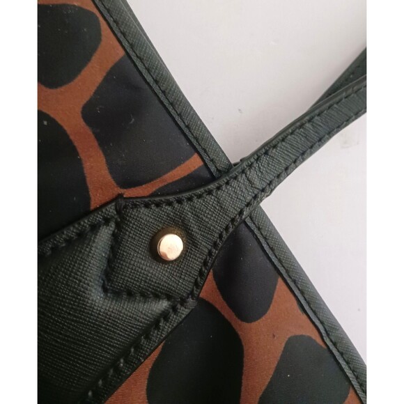 Michael Kors Eva Tote Brown Black Animal Print Nylon Blk Leather Trim - Picture 10 of 11